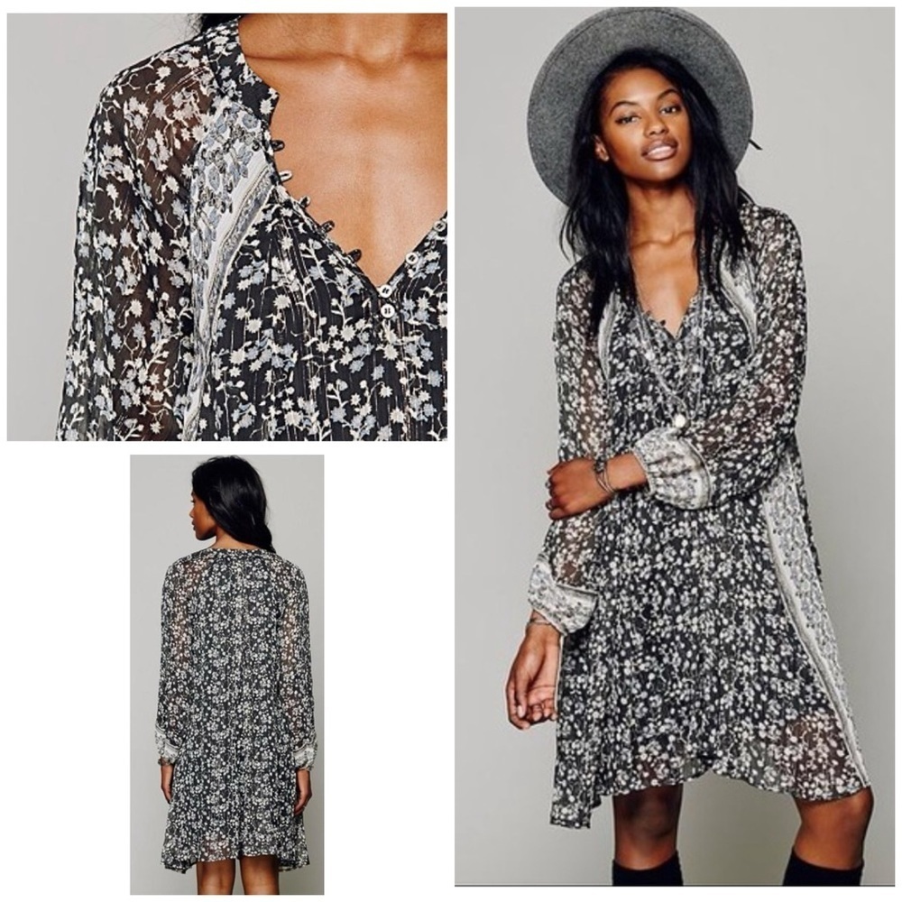Free People Melody Laughter Floral Swing Babydoll Long Sleeves Shift Dress XS​​​
